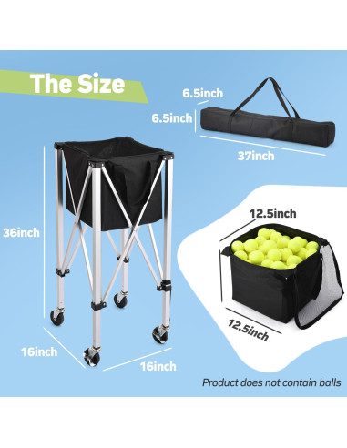 Carro de Pelotas de Tenis YooKoo para 150 Pelotas - Plegable