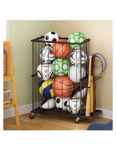 Estante Organizador de Pelotas Hencawima con Ruedas Negro