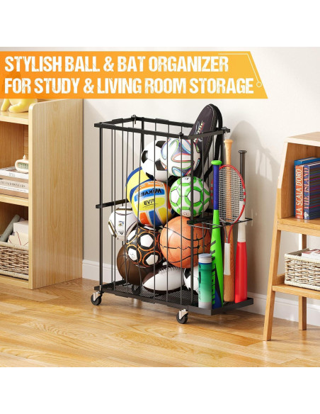 Estante Organizador de Pelotas Hencawima con Ruedas Negro