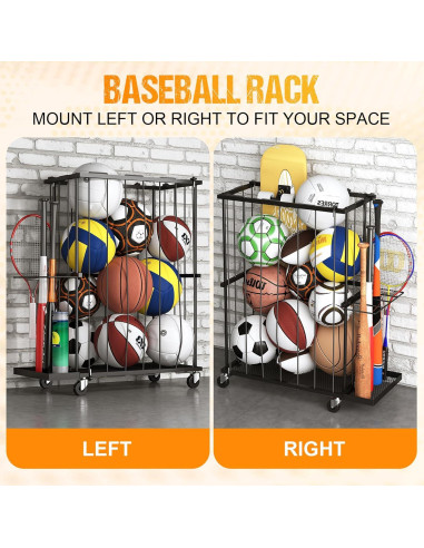 Estante Organizador de Pelotas Hencawima con Ruedas Negro
