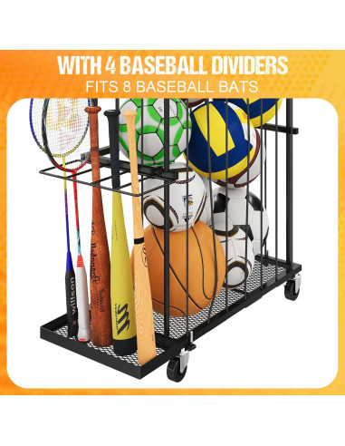 Estante Organizador de Pelotas Hencawima con Ruedas Negro