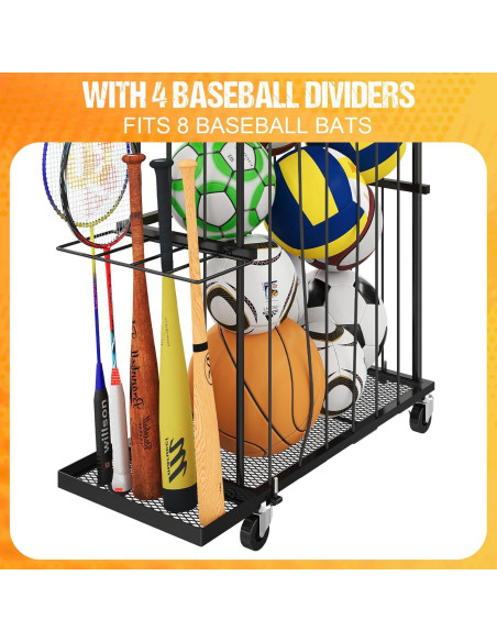 Estante Organizador de Pelotas Hencawima con Ruedas Negro