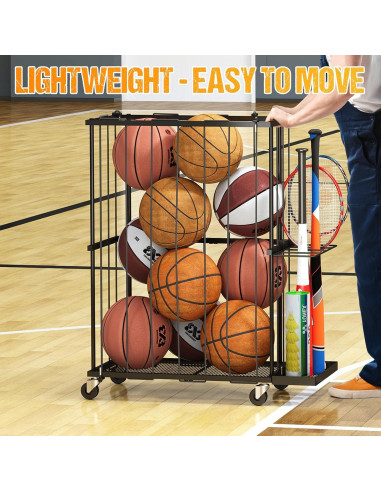 Estante Organizador de Pelotas Hencawima con Ruedas Negro