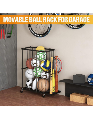 Estante Organizador de Pelotas Hencawima con Ruedas Negro