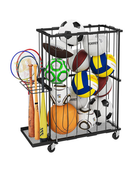 Estante Organizador de Pelotas Hencawima con Ruedas Negro