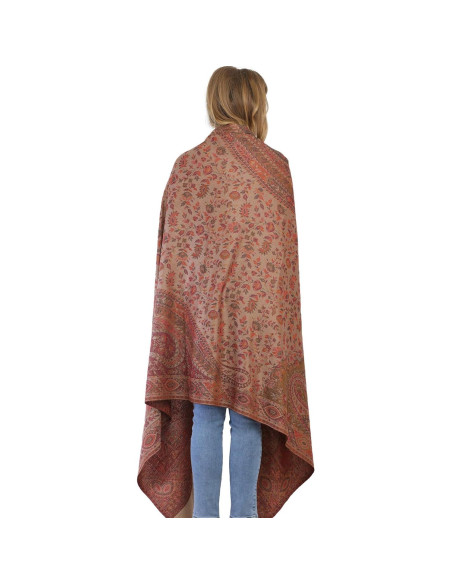 Chal Jamawar Reversible India Exótica - Lana y Acrílico Beige