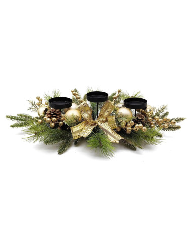 Centro de Mesa Navideño Dorado con Bayas y Piñas 69.85 cm