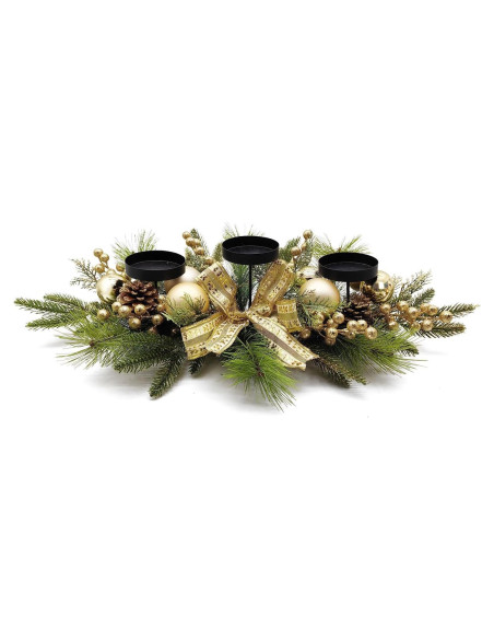 Centro de Mesa Navideño Dorado con Bayas y Piñas 69.85 cm