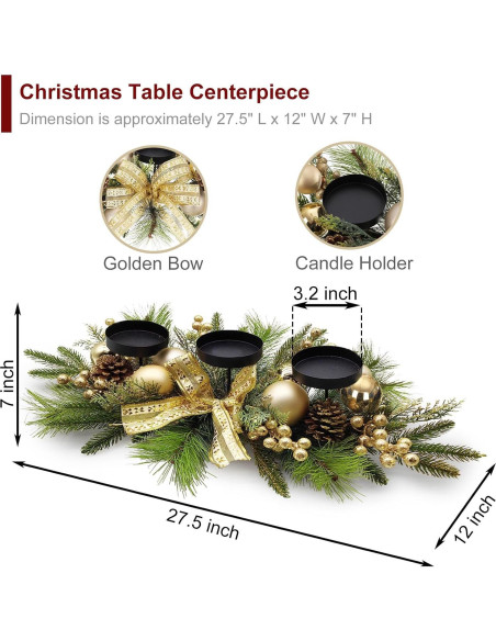Centro de Mesa Navideño Dorado con Bayas y Piñas 69.85 cm