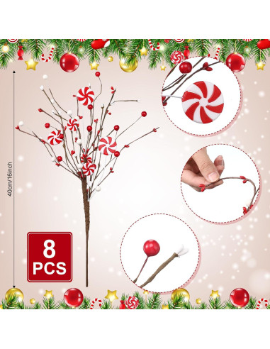 8 Adornos de Bastones de Caramelo CraftyDream para Navidad