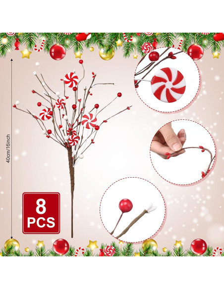 8 Adornos de Bastones de Caramelo CraftyDream para Navidad