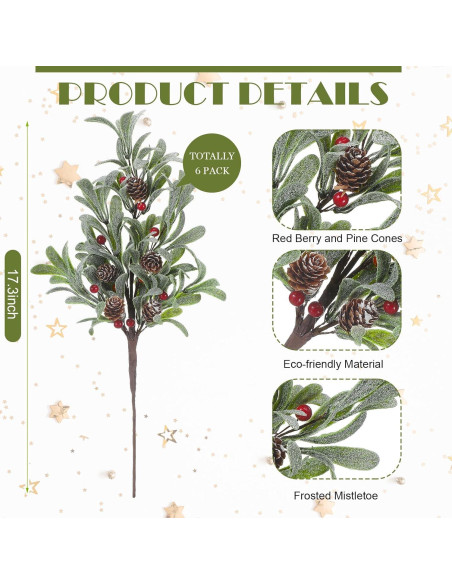 6 Ramas Artificiales de Muérdago Solsew 43.9 cm Decoración Navidad