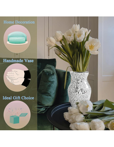 Jarrón de Vidrio Mosaico Plateado HMRCYTE 19.94 cm