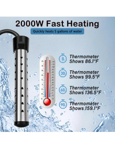 Calentador de Agua Inmerso Eléctrico Touwenzd 2000W Acero Inoxidable 2