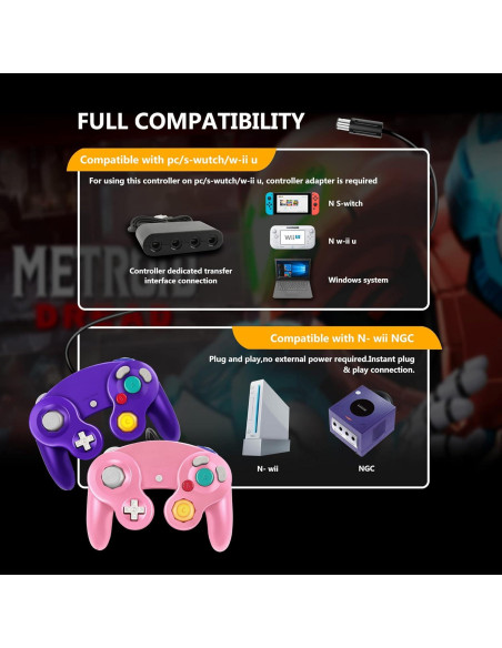 Controlador Gamecube FIOTOK Mejorado con Cable 2 Pack Controlador Gamecube FIOTOK Mejorado con Cable 2 Pack