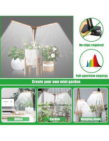 Luz de Crecimiento LED 2 Cabezas Madera Bambú 6000K Interior