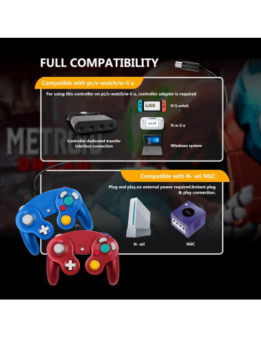 Controlador Gamecube FIOTOK Mejorado con Cable Multicolor