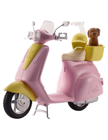 Scooter de Juguete Barbie Moped Rosa y Amarillo con Cachorro