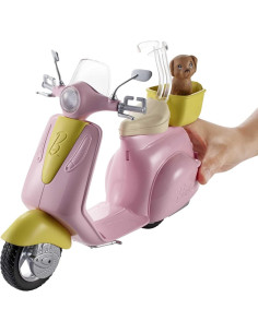 Scooter de Juguete Barbie Moped Rosa y Amarillo con Cachorro 2