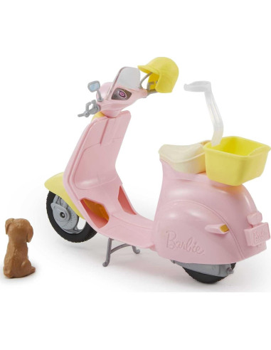Scooter de Juguete Barbie Moped Rosa y Amarillo con Cachorro