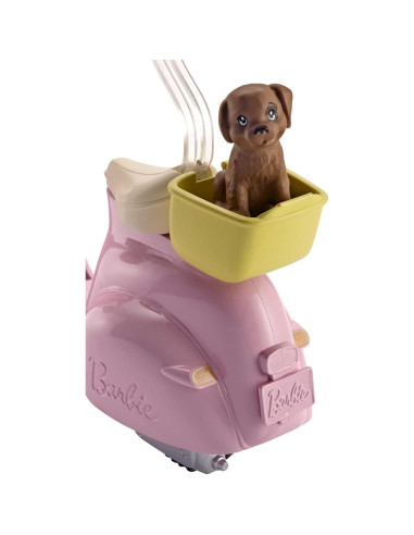 Scooter de Juguete Barbie Moped Rosa y Amarillo con Cachorro