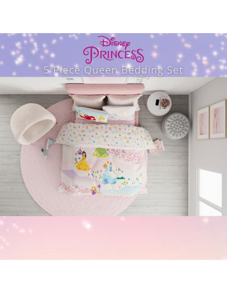Conjunto de Ropa de Cama Franco Princesa Disney Reina 5 Piezas