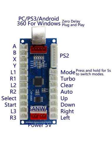 Controlador Arcade SJ@JX Kit DIY USB PS2 Sin Retraso