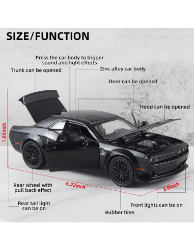 Coche de Juguete Hellcat OANMYJJO 15.8x7.1 cm con Luz y Sonido