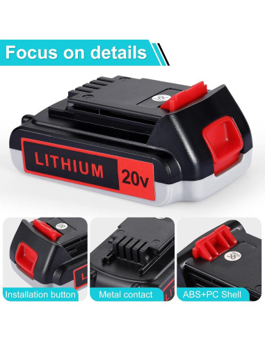 Batería de Reemplazo 20V 3000mAh para Black & Decker - 2 Paquetes