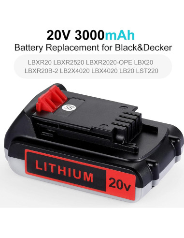 Batería de Reemplazo 20V 3000mAh para Black & Decker - 2 Paquetes