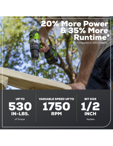 Taladro Percusión Inalámbrico Greenworks 24V 2Ah Motor Sin Escobillas