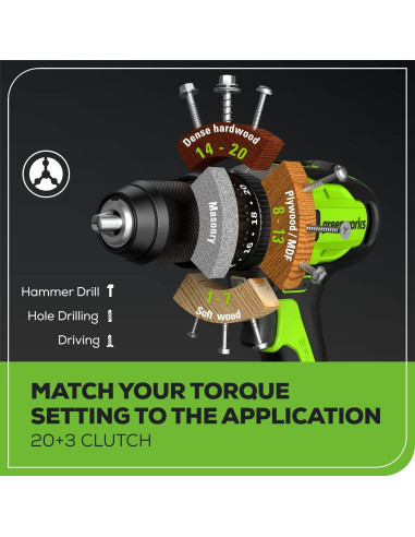 Taladro Percusión Inalámbrico Greenworks 24V 2Ah Motor Sin Escobillas