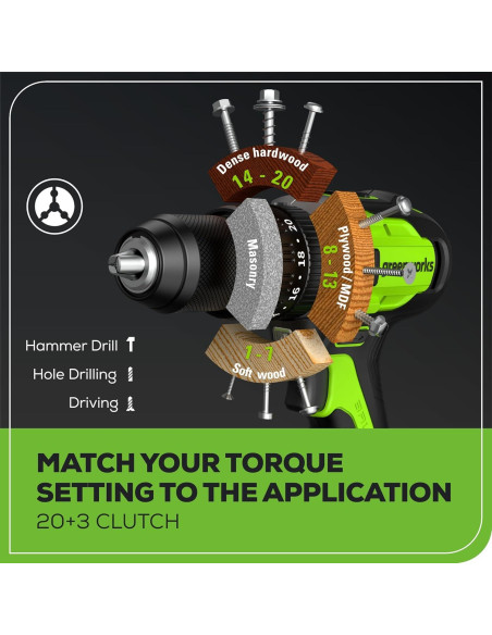 Taladro Percusión Inalámbrico Greenworks 24V 2Ah Motor Sin Escobillas