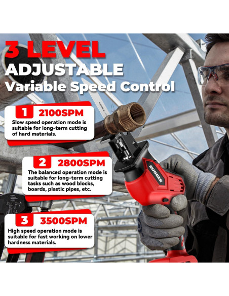 Sierra Recíproca Inalámbrica GUNOZE 18V 3 Velocidades 0-3500