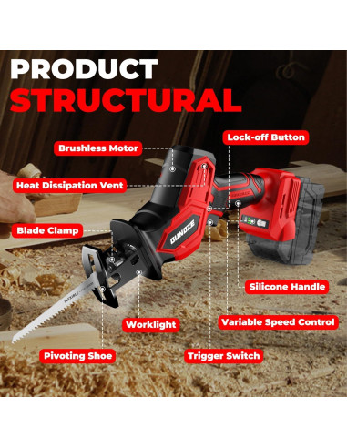 Sierra Recíproca Inalámbrica GUNOZE 18V 3 Velocidades 0-3500