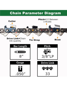 Cadena de sierra de poste 8" 3PC para Kobalt y Sun Joe 2