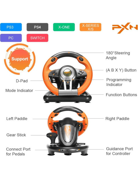 Volante de Simulación PXN V3 PRO con Pedales 180