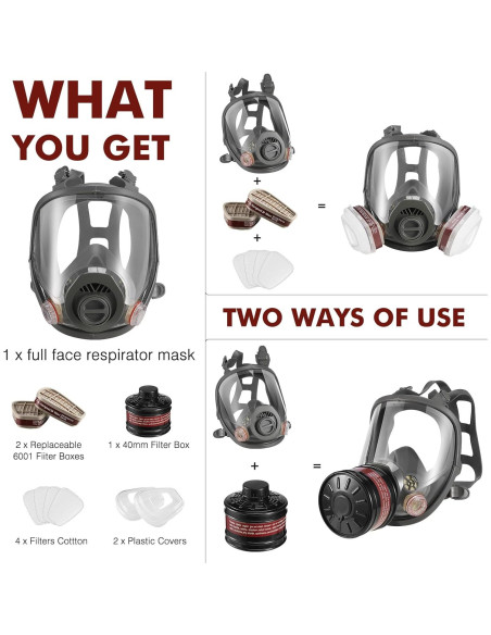 Máscara de Gas Completa Reutilizable 40mm - Filtro Carbón Activado