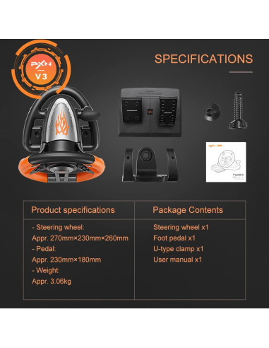 Volante de Simulación PXN V3 PRO con Pedales 180