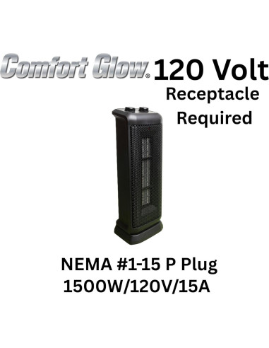 Calentador de Torre Cerámico Comfort Glow CEH625 1500W Oscilante