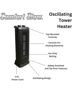 Calentador de Torre Cerámico Comfort Glow CEH625 1500W Oscilante 2