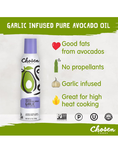 Spray de Aceite de Aguacate Infundido con Ajo Chosen Foods 133g