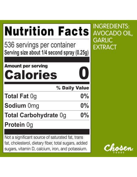 Spray de Aceite de Aguacate Infundido con Ajo Chosen Foods 133g