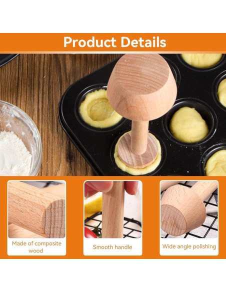 Tamper de Tartas de Madera Cyrank Doble Cara 80g