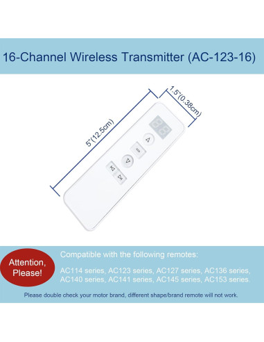Control Remoto 16 Canales para Persianas Eléctricas Blanco