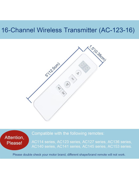 Control Remoto 16 Canales para Persianas Eléctricas Blanco