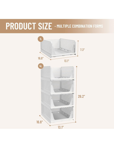Cesta de Almacenamiento Plástica Apilable Pinkpum 4 Pzas
