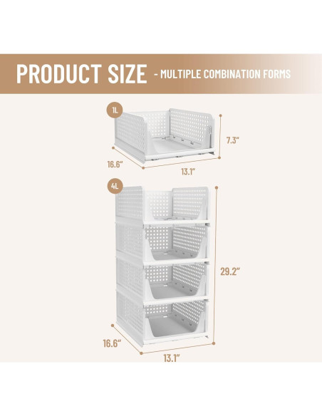 Cesta de Almacenamiento Plástica Apilable Pinkpum 4 Pzas