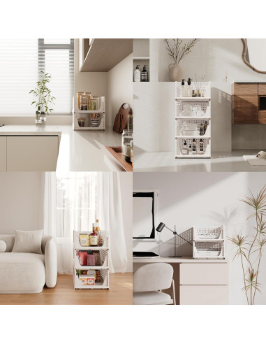 Cesta de Almacenamiento Plástica Apilable Pinkpum 4 Pzas