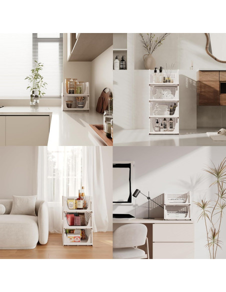 Cesta de Almacenamiento Plástica Apilable Pinkpum 4 Pzas